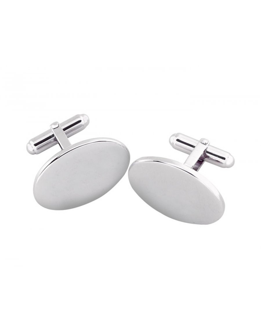 Silver Large Plain Oval Cufflinks | T T Jewellers