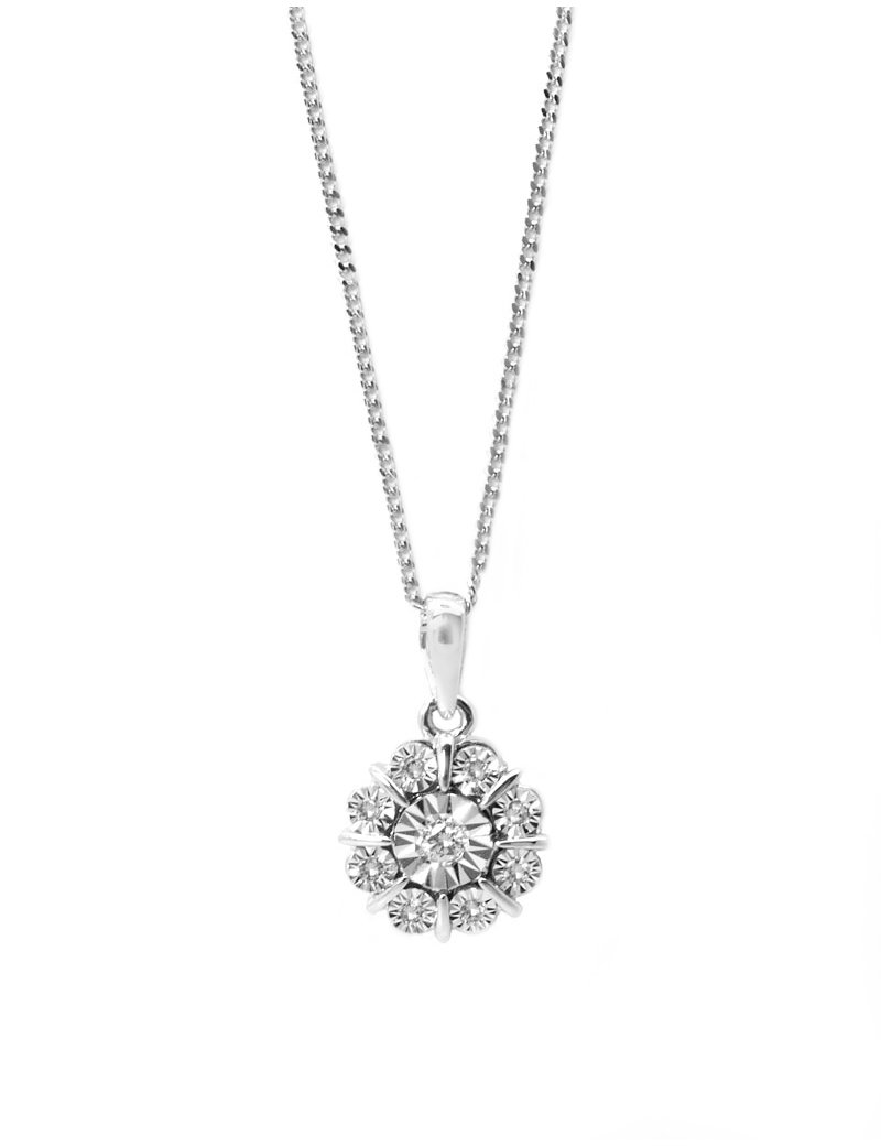 9ct White Gold Diamond Pendant | T T Jewellers