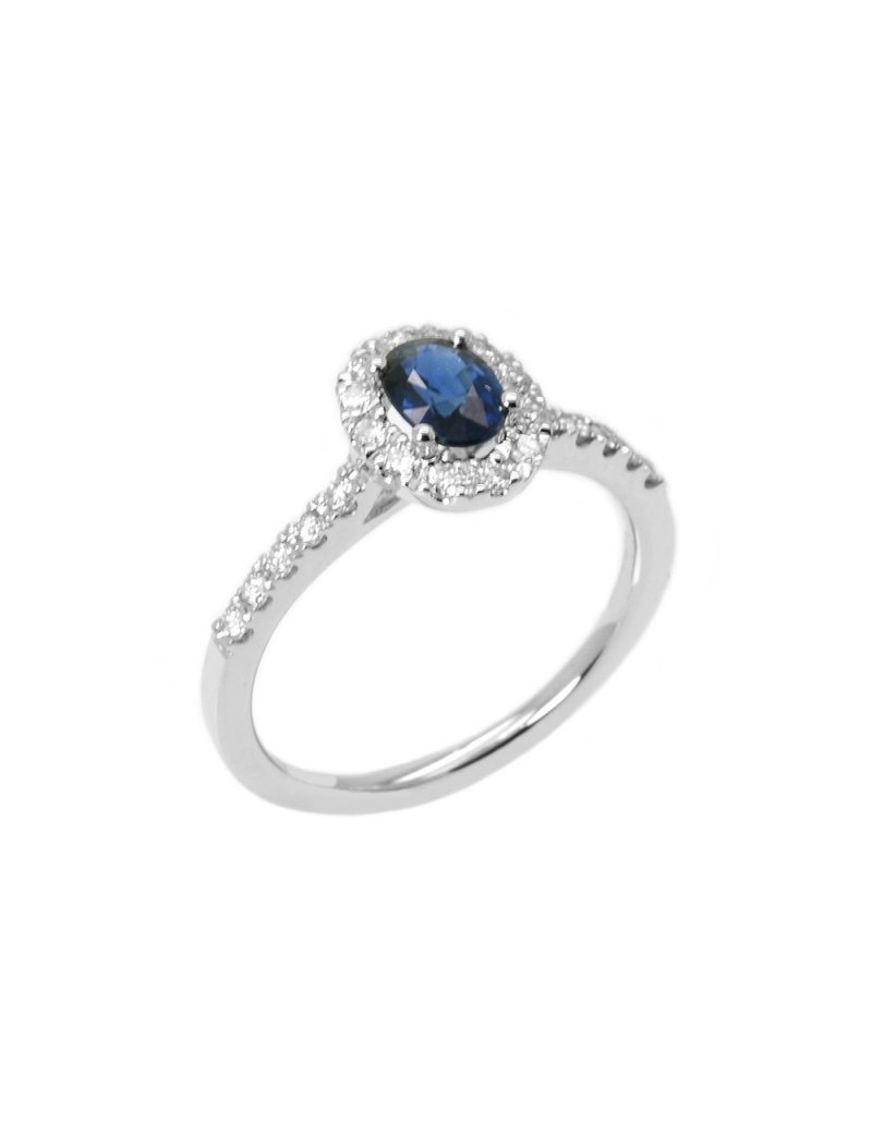 9ct White Gold Sapphire & Diamond Halo Ring | T T Jewellers